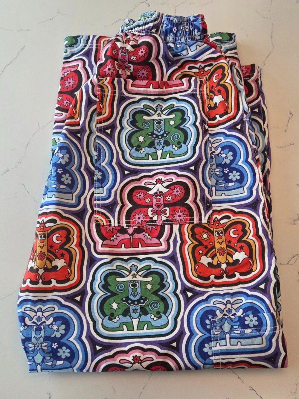 Big Bud Press Drop Pocket Cargo Pants, Butterfly Kaleidoscope, Size S (Unisex) - Picture 3 of 9